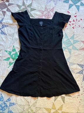 GAP Black Short-Sleeve Button-Front Mini Dress